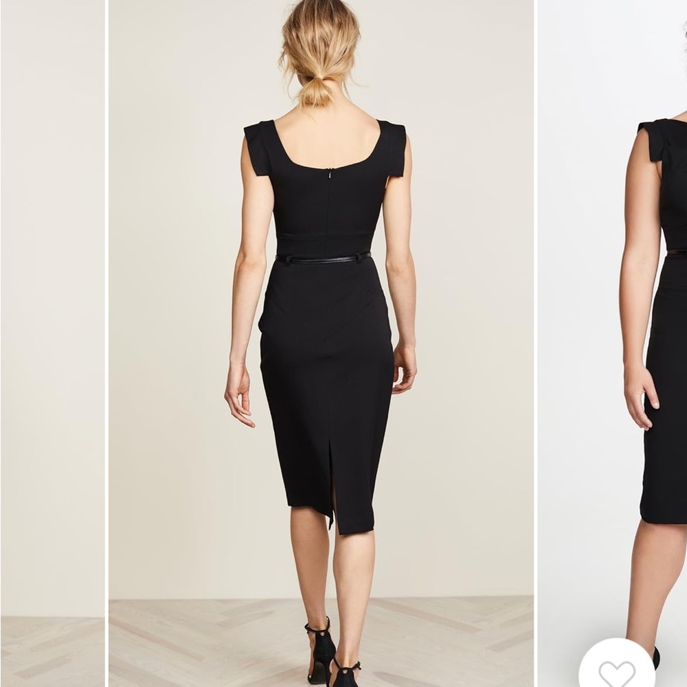 BLACK HALO ICONIC Black Jackie O Belted Sheath Dress 6 Gabardine Stretch - Picture 2 of 9